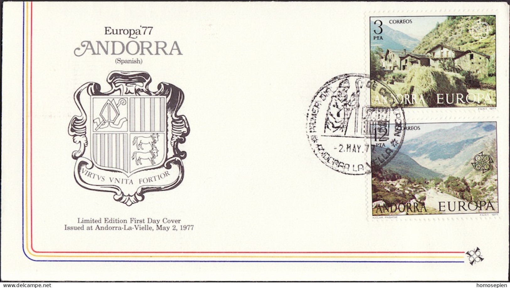 Andorre Espagnol - Andorra FDC1 1977 Y&T N°100 à 101 - Michel N°107 à 108 - EUROPA - Covers & Documents