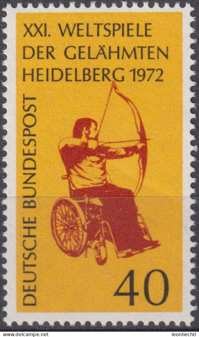 1972 Deutschland > BRD, ** Mi:DE 733, Sn:DE 1092, Yt:DE 579, Rollstuhlfahrer Beim Bogenschiessen - Bogenschiessen