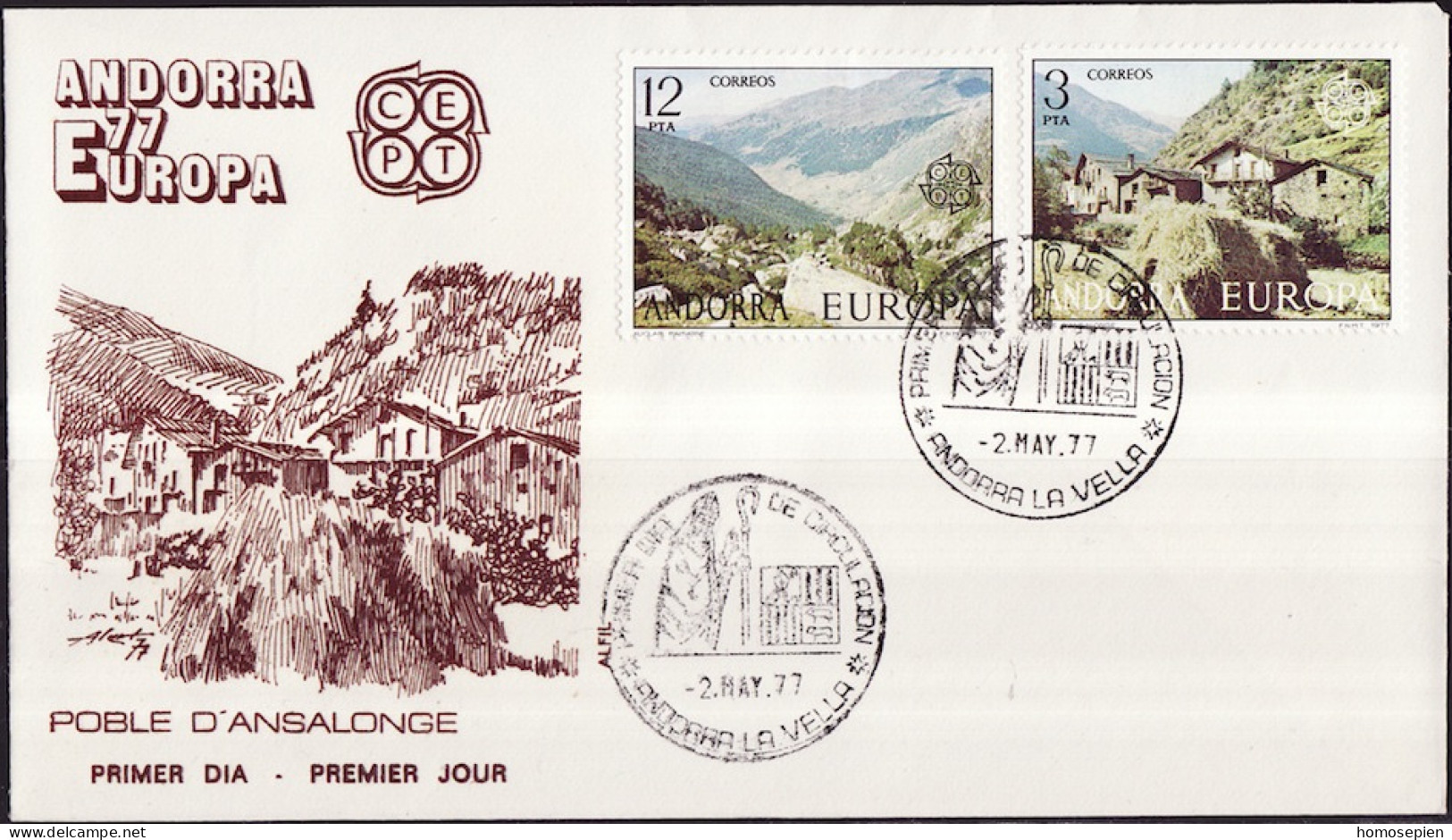 Andorre Espagnol - Andorra FDC3 1977 Y&T N°100 à 101 - Michel N°107 à 108 - EUROPA - Covers & Documents