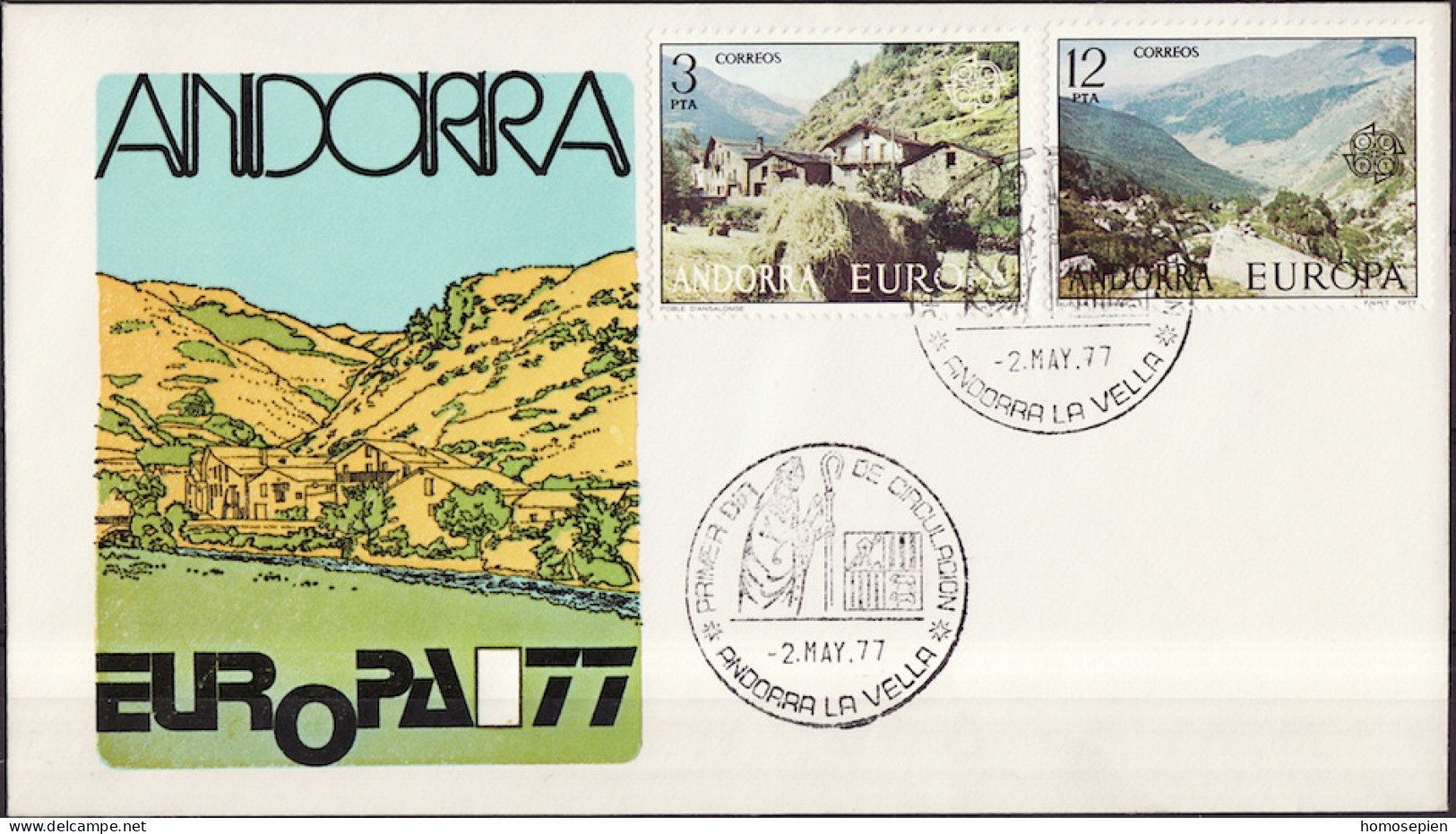 Andorre Espagnol - Andorra FDC4 1977 Y&T N°100 à 101 - Michel N°107 à 108 - EUROPA - Storia Postale