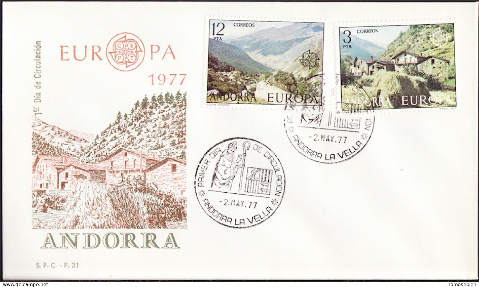 Andorre Espagnol - Andorra FDC5 1977 Y&T N°100 à 101 - Michel N°107 à 108 - EUROPA - Lettres & Documents