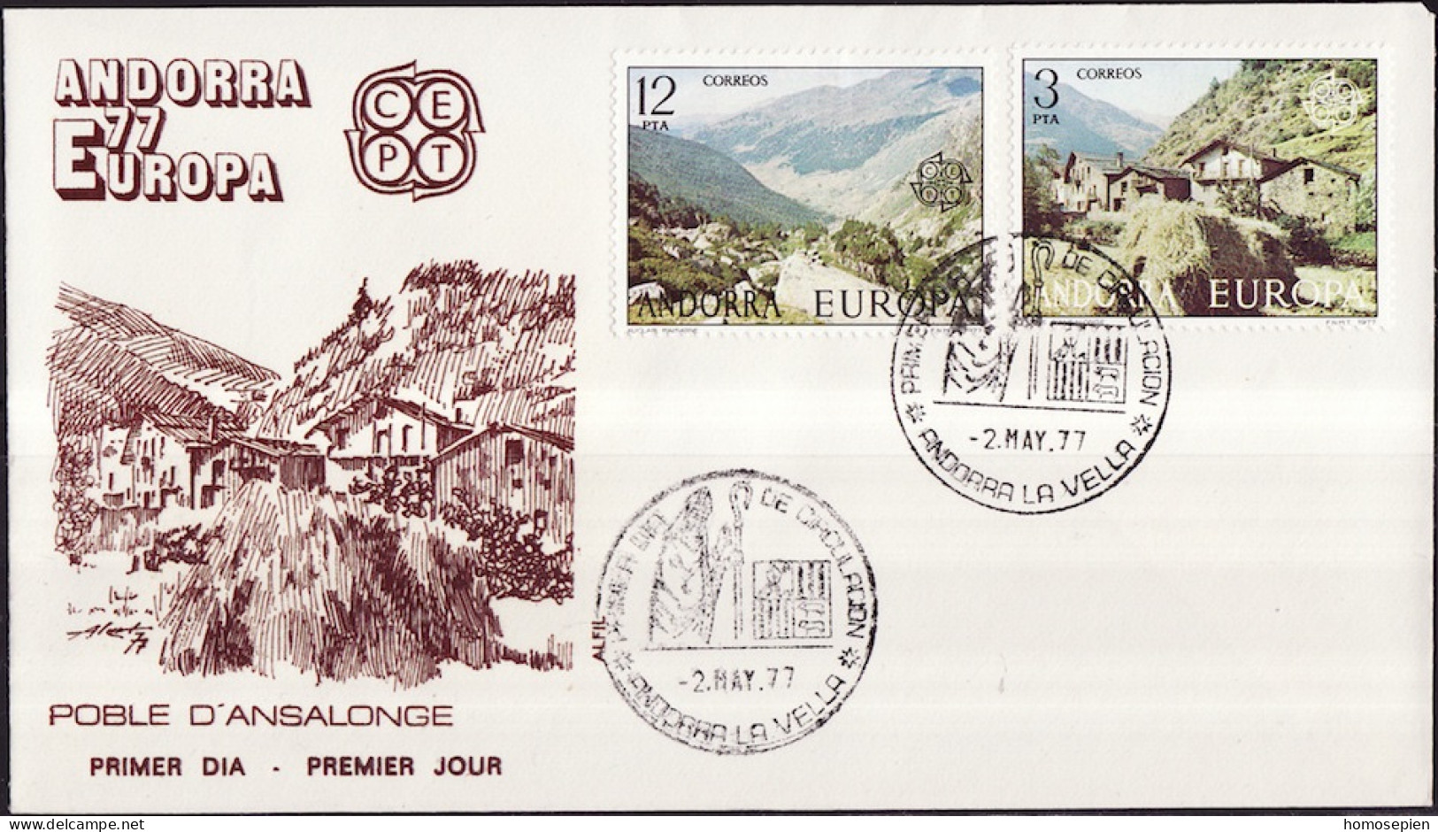 Europa CEPT 1977 Andorre Espagnol - Andorra FDC3 Y&T N°100 à 101 - Michel N°107 à 108 - 1977