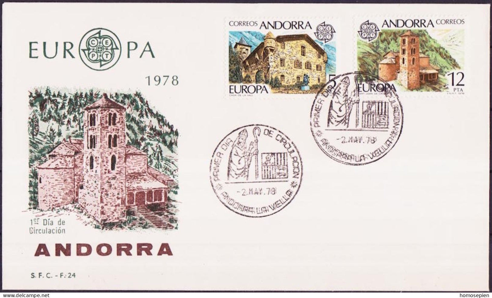 Andorre Espagnol - Andorra FDC2 1978 Y&T N°108 à 109 - Michel N°115 à116 - EUROPA - Lettres & Documents