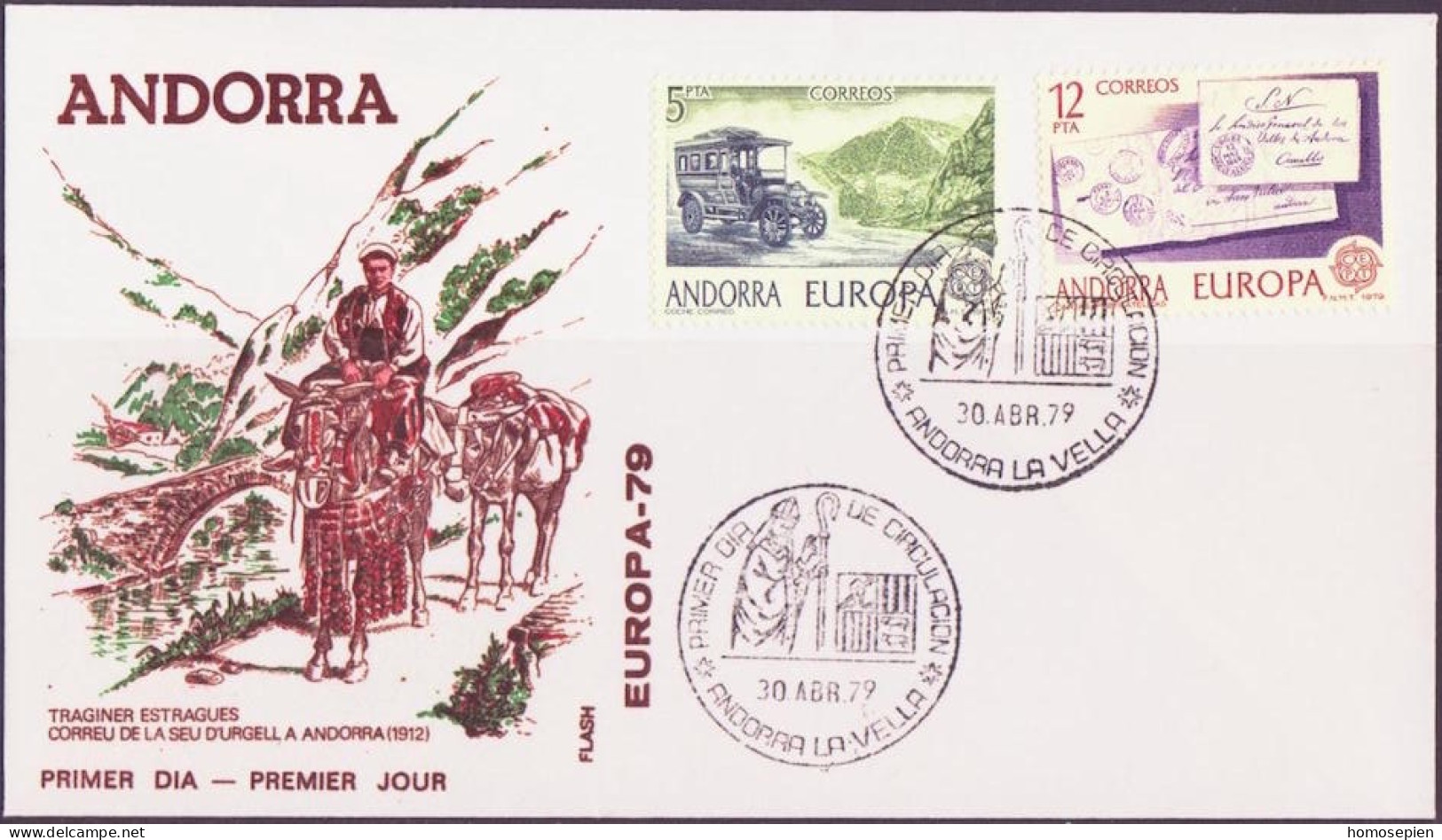 Andorre Espagnol - Andorra FDC1 1979 Y&T N°116 à 117 - Michel N°123 à 124 - EUROPA - Covers & Documents