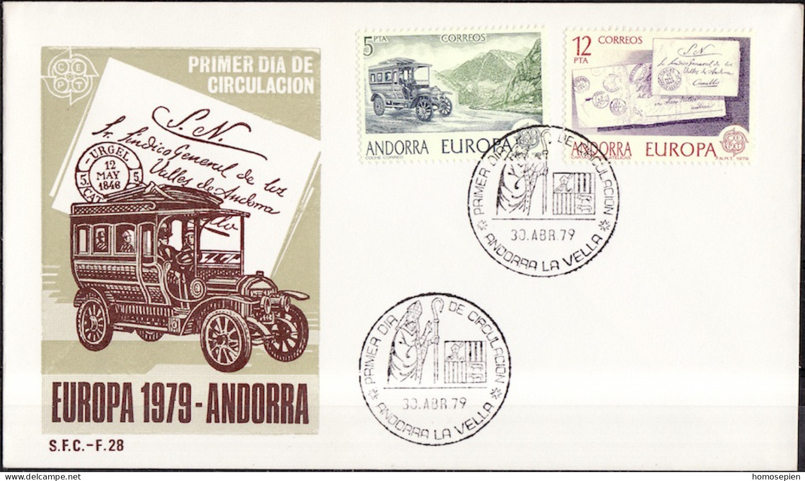 Andorre Espagnol - Andorra FDC4 1979 Y&T N°116 à 117 - Michel N°123 à 124 - EUROPA - Lettres & Documents