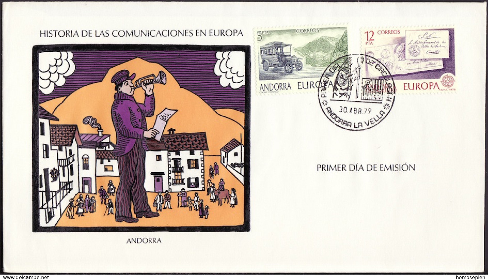 Andorre Espagnol - Andorra FDC5 1979 Y&T N°116 à 117 - Michel N°123 à 124 - EUROPA - Covers & Documents