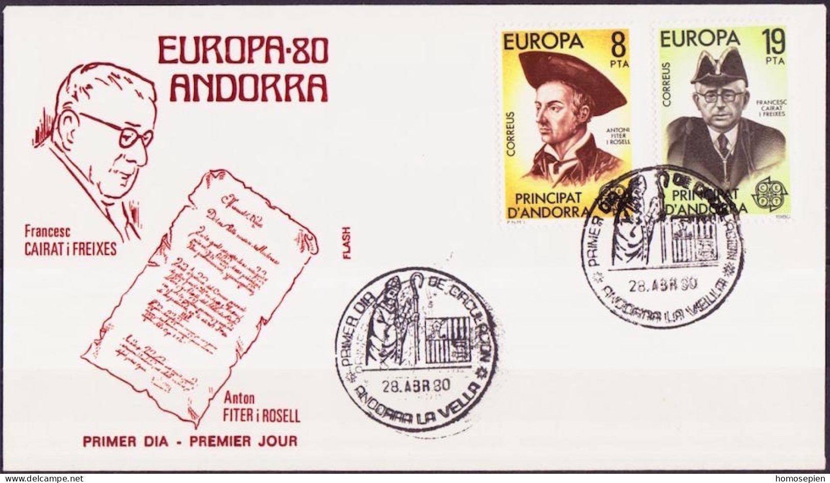 Andorre Espagnol - Andorra FDC1 1980 Y&T N°124 à 125 - Michel N°131 à 132 - EUROPA - Covers & Documents