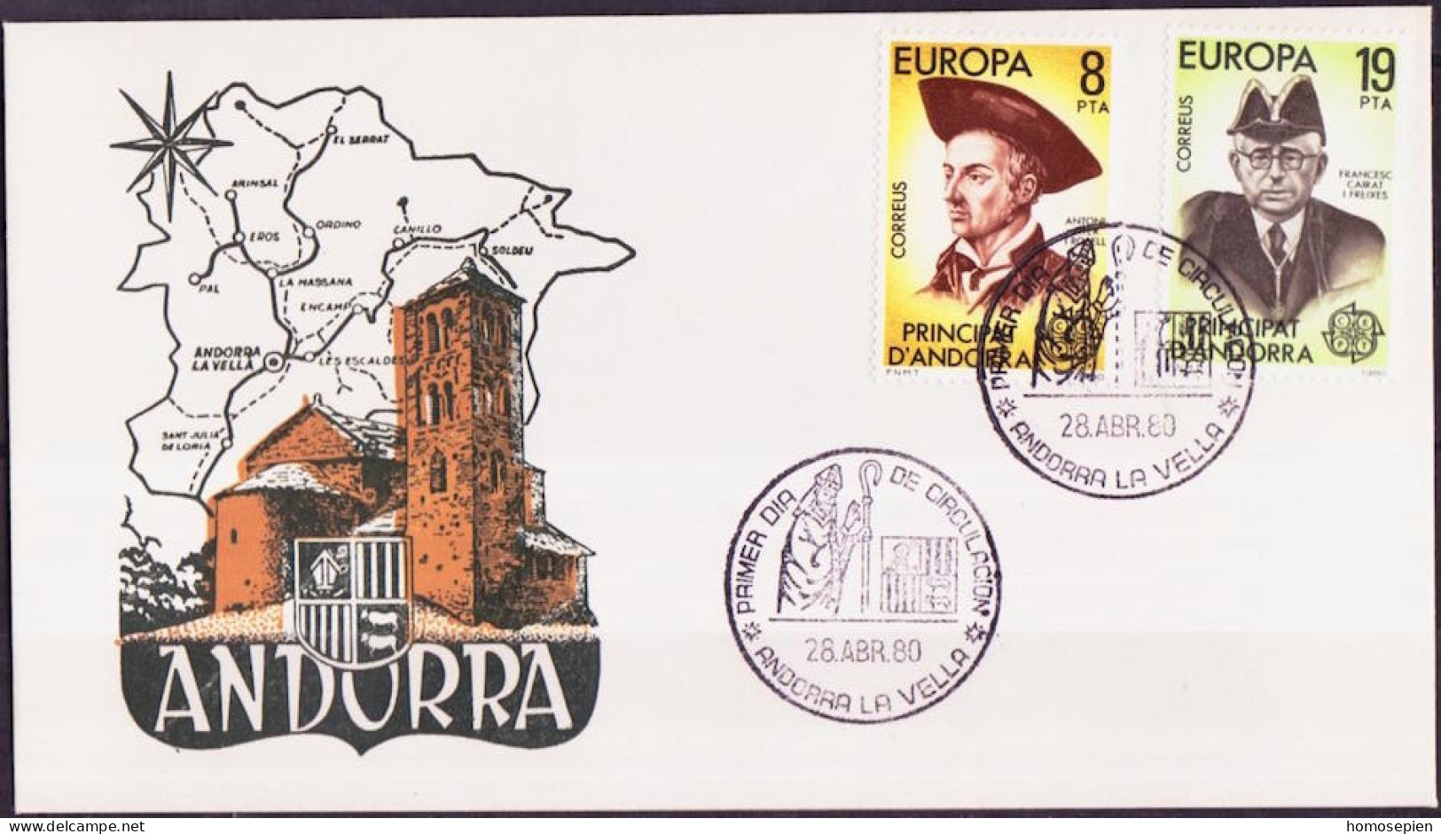 Andorre Espagnol - Andorra FDC2 1980 Y&T N°124 à 125 - Michel N°131 à 132 - EUROPA - Lettres & Documents