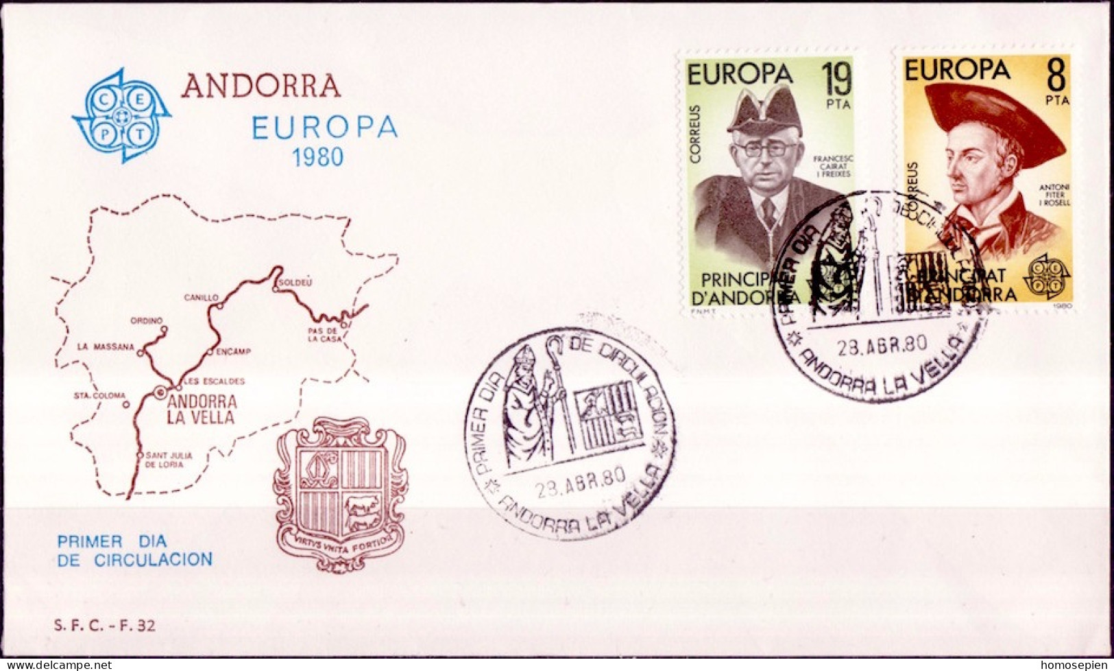 Andorre Espagnol - Andorra FDC3 1980 Y&T N°124 à 125 - Michel N°131 à 132 - EUROPA - Brieven En Documenten