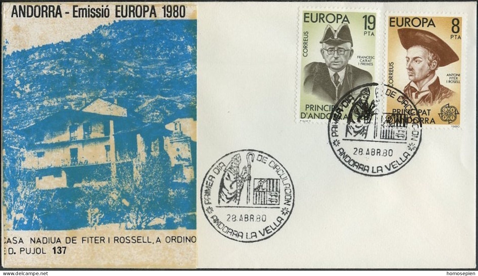 Andorre Espagnol - Andorra FDC5 1980 Y&T N°124 à 125 - Michel N°131 à 132 - EUROPA - Storia Postale