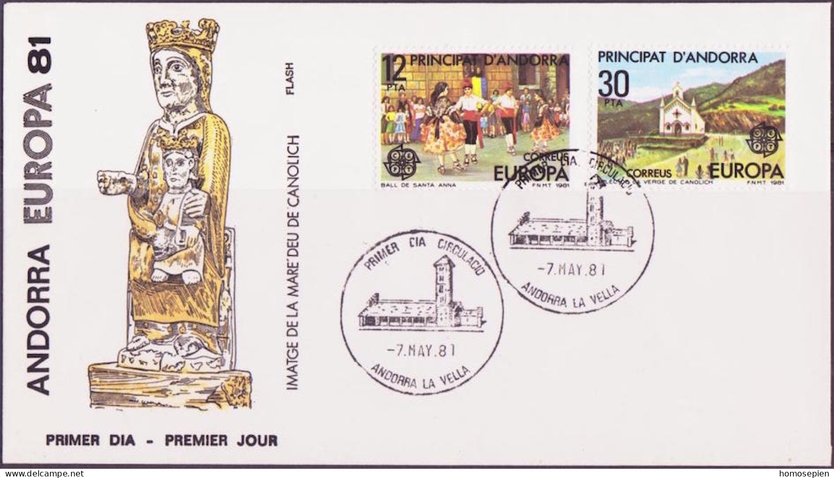 Andorre Espagnol - Andorra FDC1 1981 Y&T N°131 à 132 - Michel N°138 à 139 - EUROPA - Storia Postale