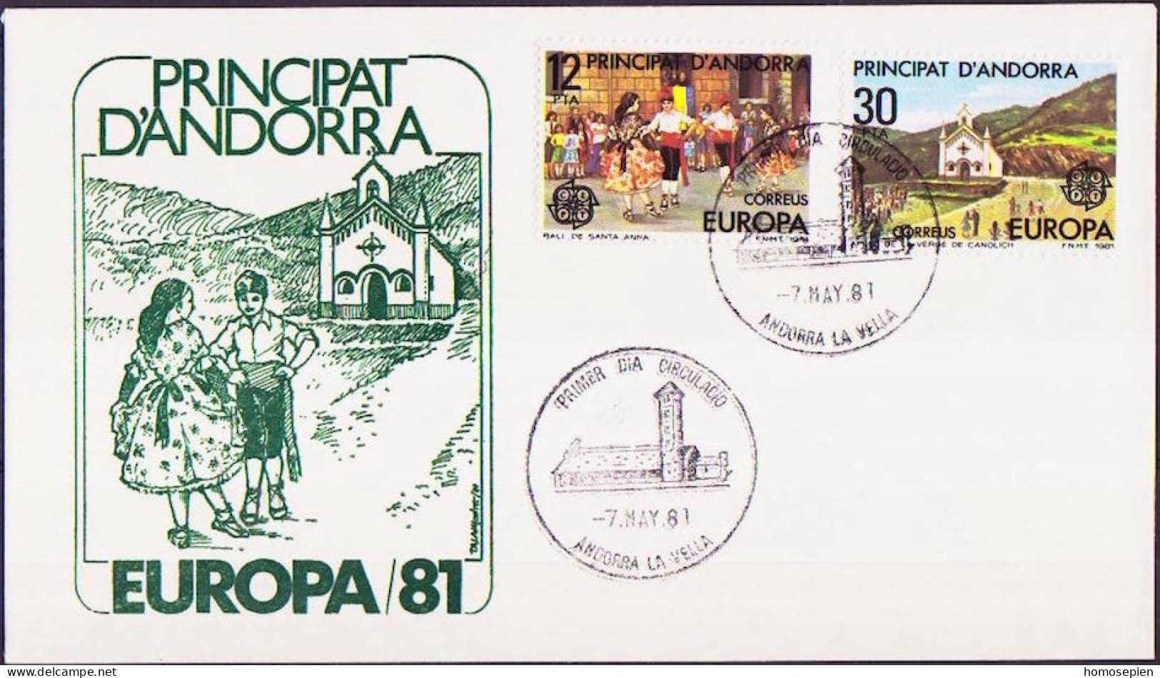 Andorre Espagnol - Andorra FDC3 1981 Y&T N°131 à 132 - Michel N°138 à 139 - EUROPA - Storia Postale