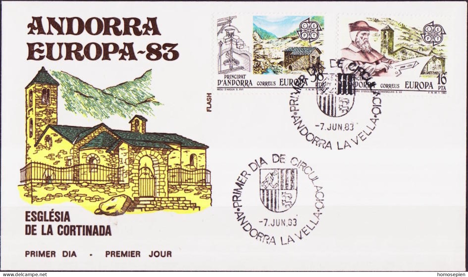 Andorre Espagnol - Andorra FDC1 1983 Y&T N°158 à 159 - Michel N°165 à 166 - EUROPA - Storia Postale