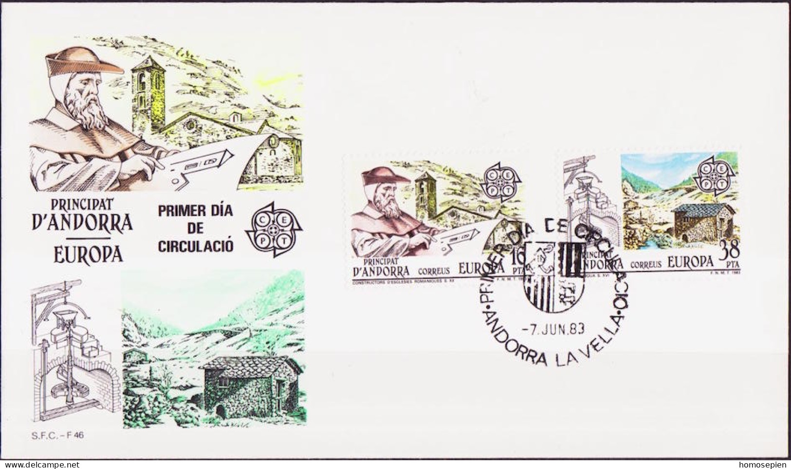 Andorre Espagnol - Andorra FDC2 1983 Y&T N°158 à 159 - Michel N°165 à 166 - EUROPA - Storia Postale