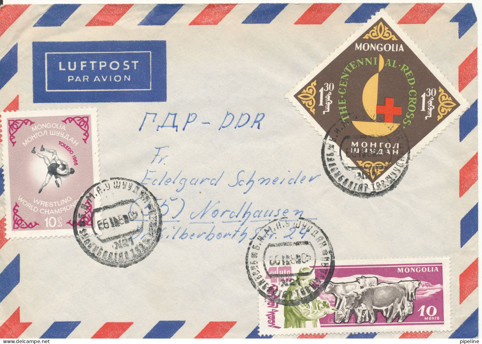 Mongolia Air Mail Cover Sent To DDR 1966 Topic Stamps - Mongolie