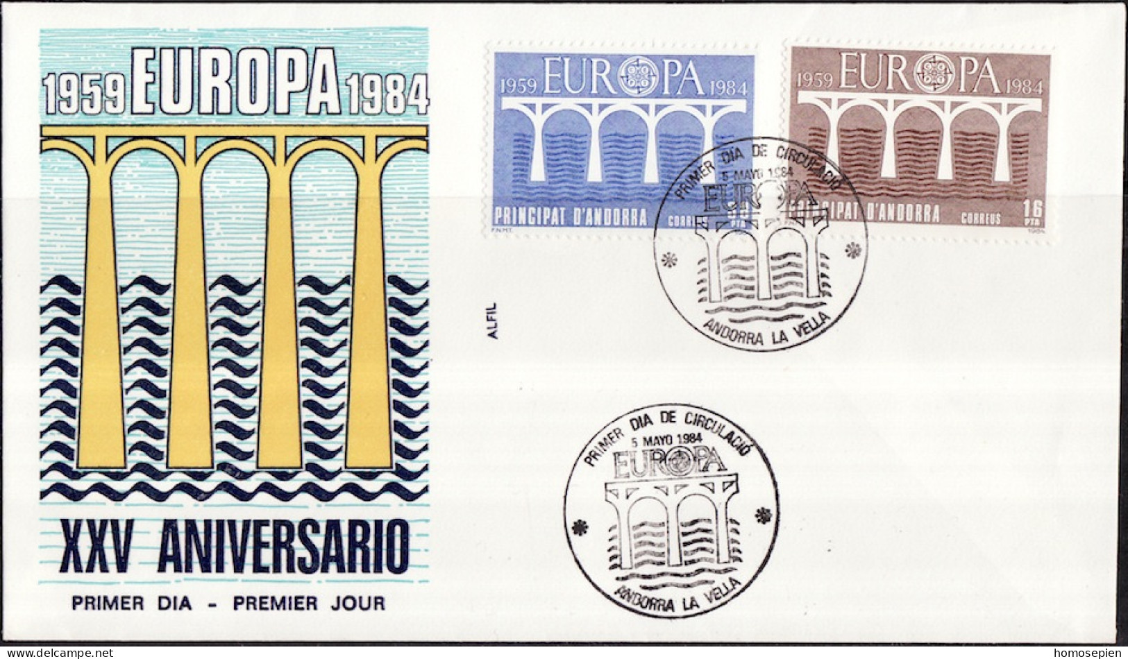 Andorre Espagnol - Andorra FDC1 1984 Y&T N°167 à 168 - Michel N°175 à 176 - EUROPA - Lettres & Documents