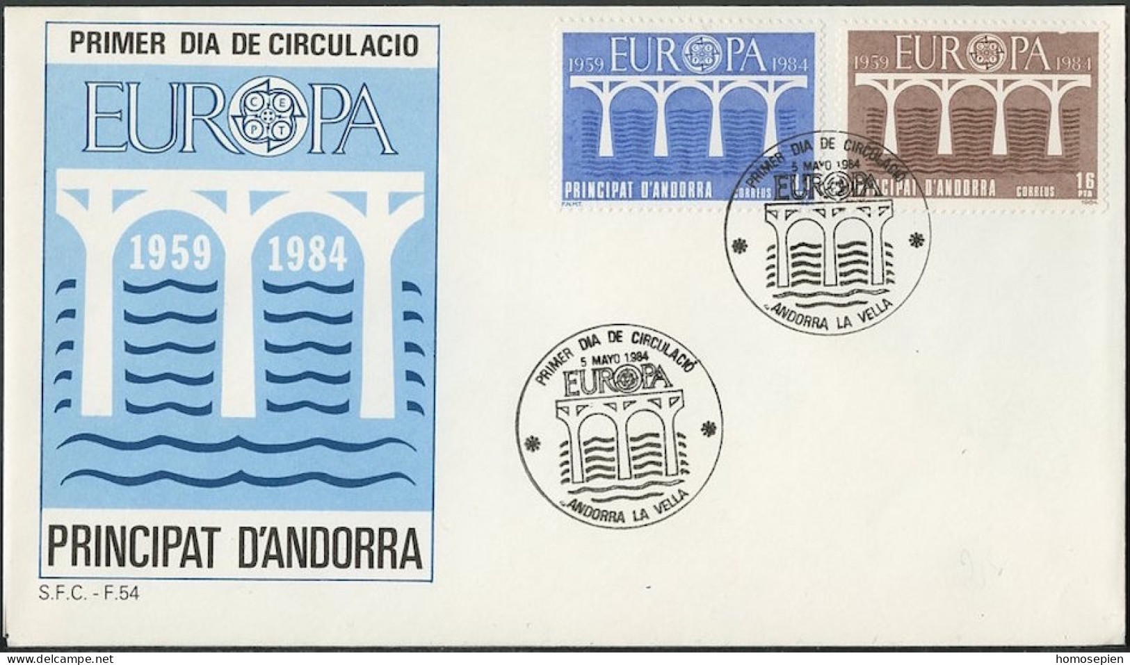 Andorre Espagnol - Andorra FDC4 1984 Y&T N°167 à 168 - Michel N°175 à 176 - EUROPA - Lettres & Documents