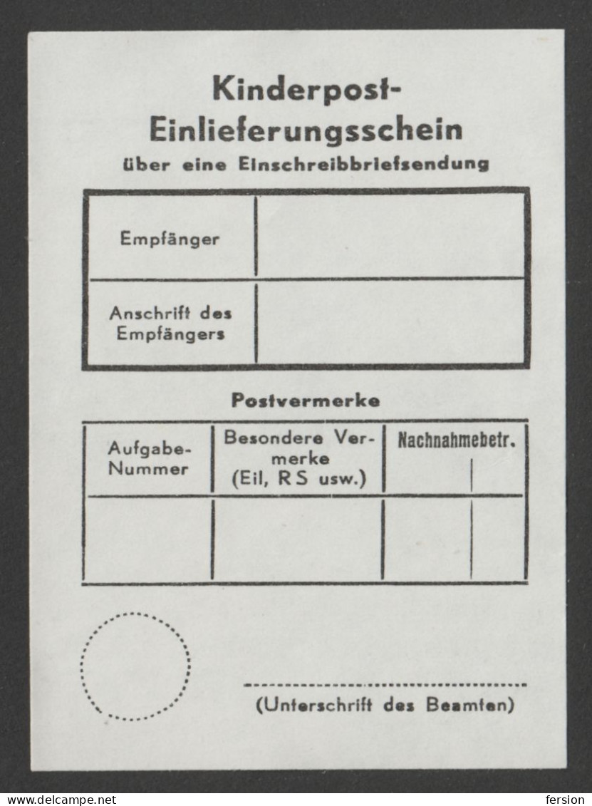Children POST / KINDER Post -  STATIONERY POSTCARD FORM - GERMANY AUSTRIA  / Einlieferungsschein PARCEL Post - Poste