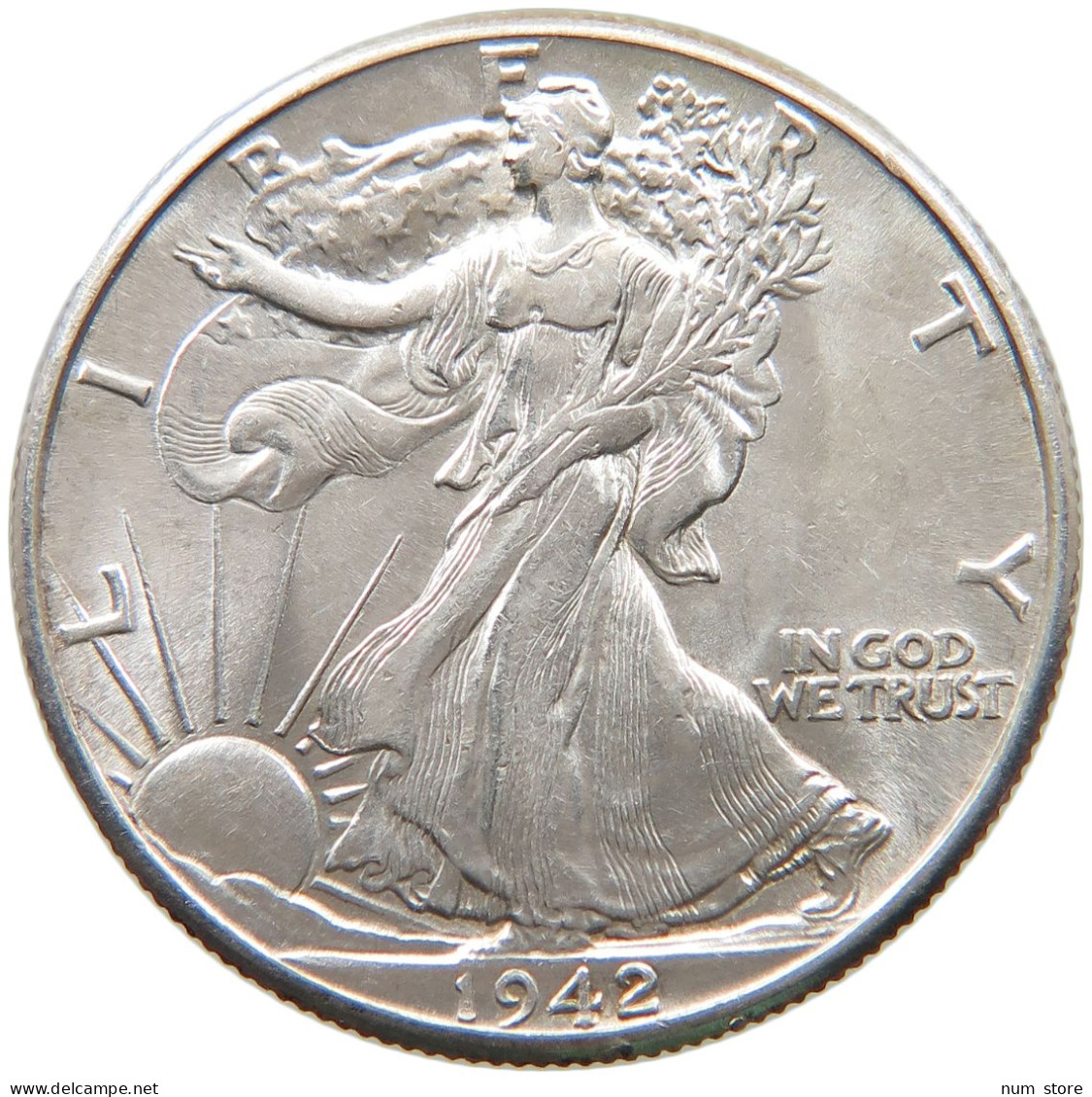 UNITED STATES OF AMERICA HALF DOLLAR 1942 WALKING LIBERTY #t140 0459 - 1916-1947: Liberty Walking (Liberté Marchant)