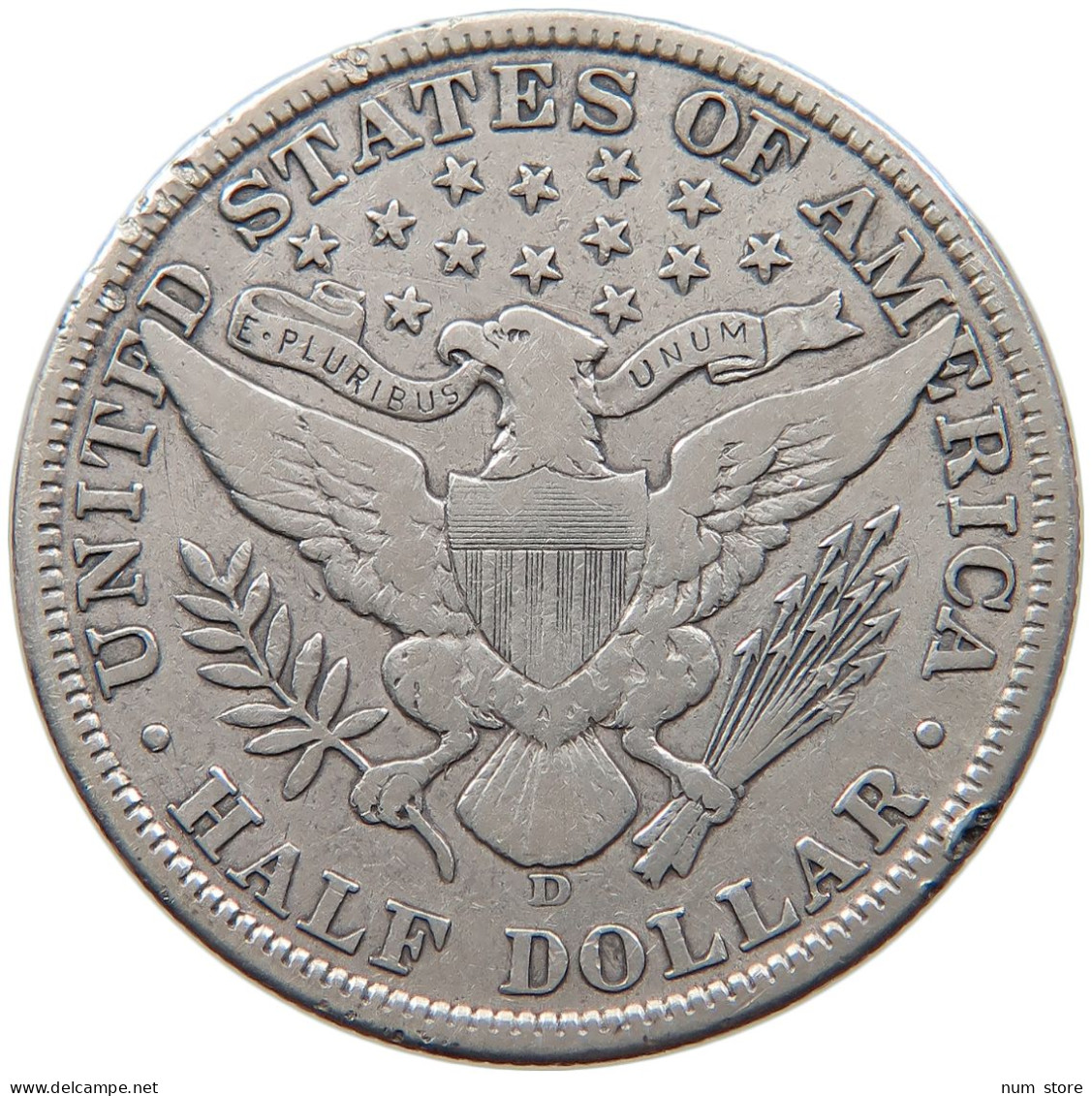 UNITED STATES OF AMERICA HALF DOLLAR 1908 D BARBER #t141 0487 - 1892-1915: Barber