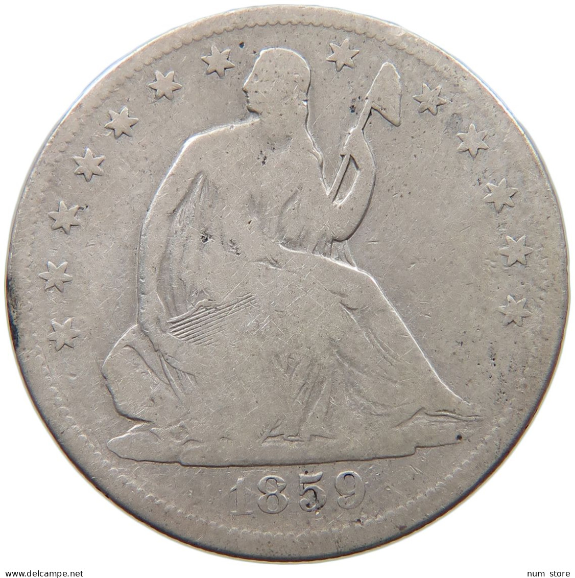 UNITED STATES OF AMERICA HALF DOLLAR 1859 S SEATED LIBERTY #t140 0477 - 1839-1891: Seated Liberty