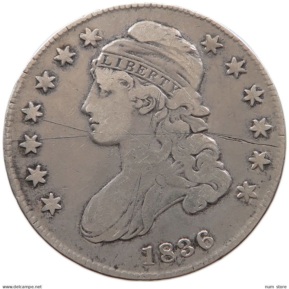 UNITED STATES OF AMERICA HALF DOLLAR 1836 CAPPED BUST #t141 0419 - 1794-1839: Early Halves (Primizie)