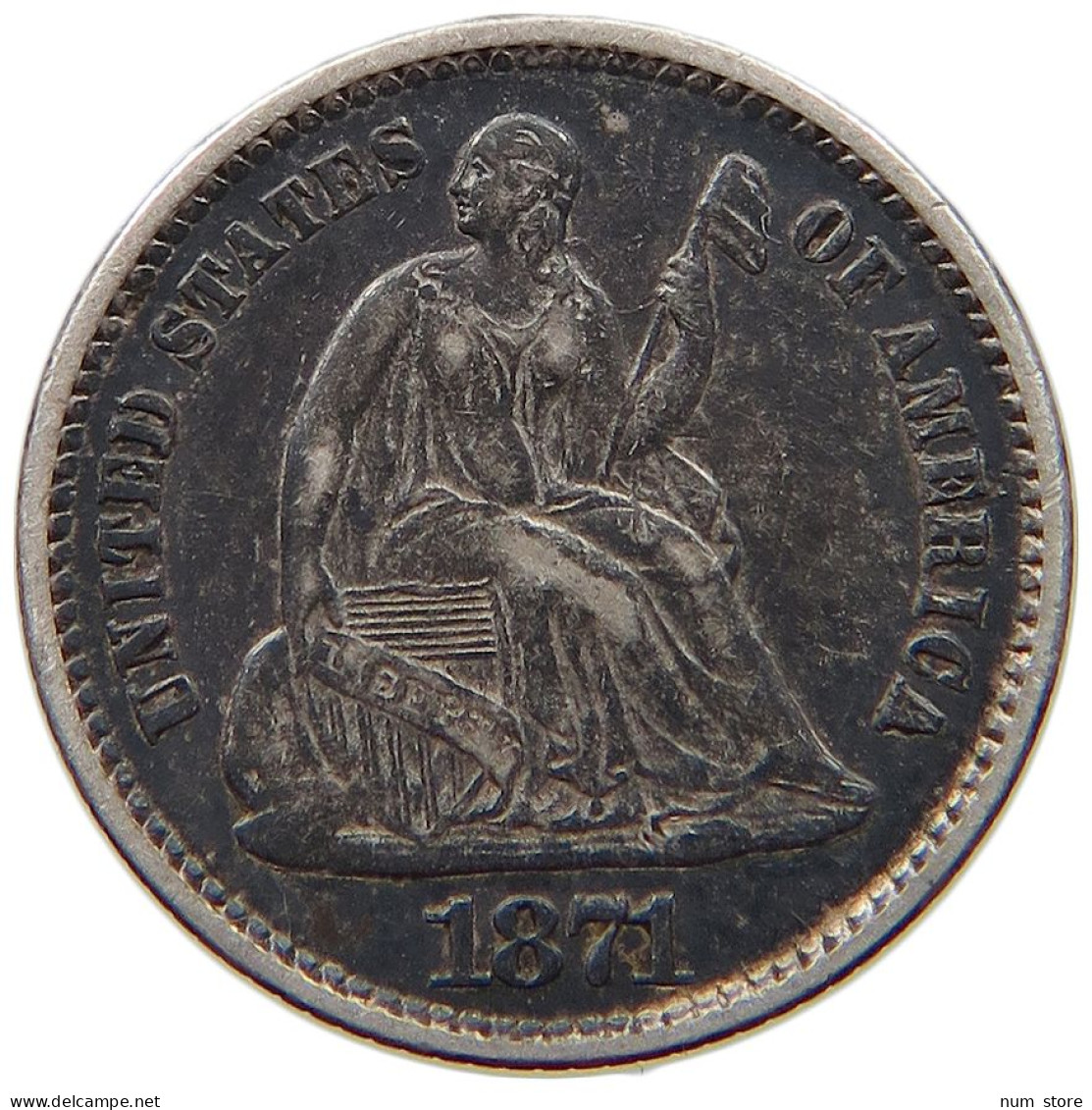 UNITED STATES OF AMERICA HALF DIME 1871 SEATED LIBERTY #t078 0431 - Half Dimes (Demi Dimes)