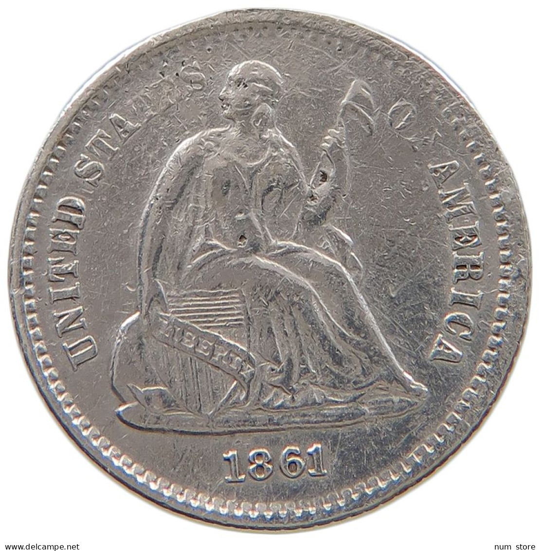 UNITED STATES OF AMERICA HALF DIME 1861 SEATED LIBERTY ENGRAVED #t156 0521 - Half Dimes (Demi Dimes)