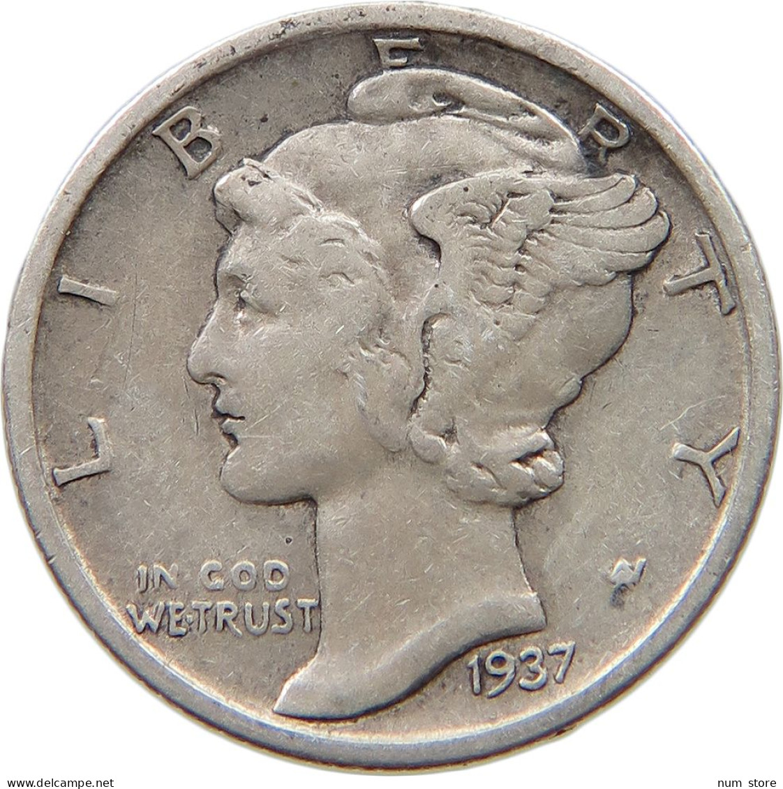 UNITED STATES OF AMERICA DIME 1937 S MERCURY #t121 0195 - 1916-1945: Mercury