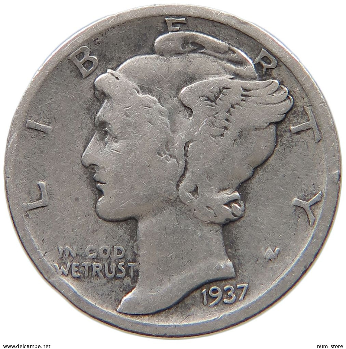 UNITED STATES OF AMERICA DIME 1937 D MERCURY #c040 0549 - 1916-1945: Mercury