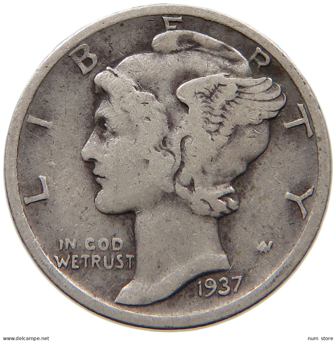 UNITED STATES OF AMERICA DIME 1937 D MERCURY #c024 0299 - 1916-1945: Mercury (kwik)