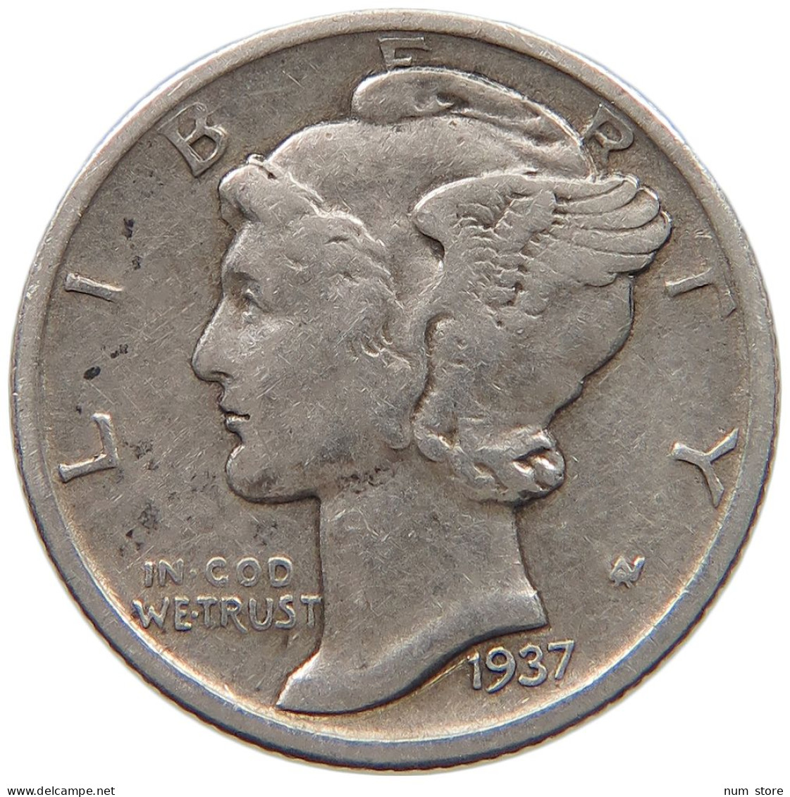 UNITED STATES OF AMERICA DIME 1937 D MERCURY #c018 0301 - 1916-1945: Mercury