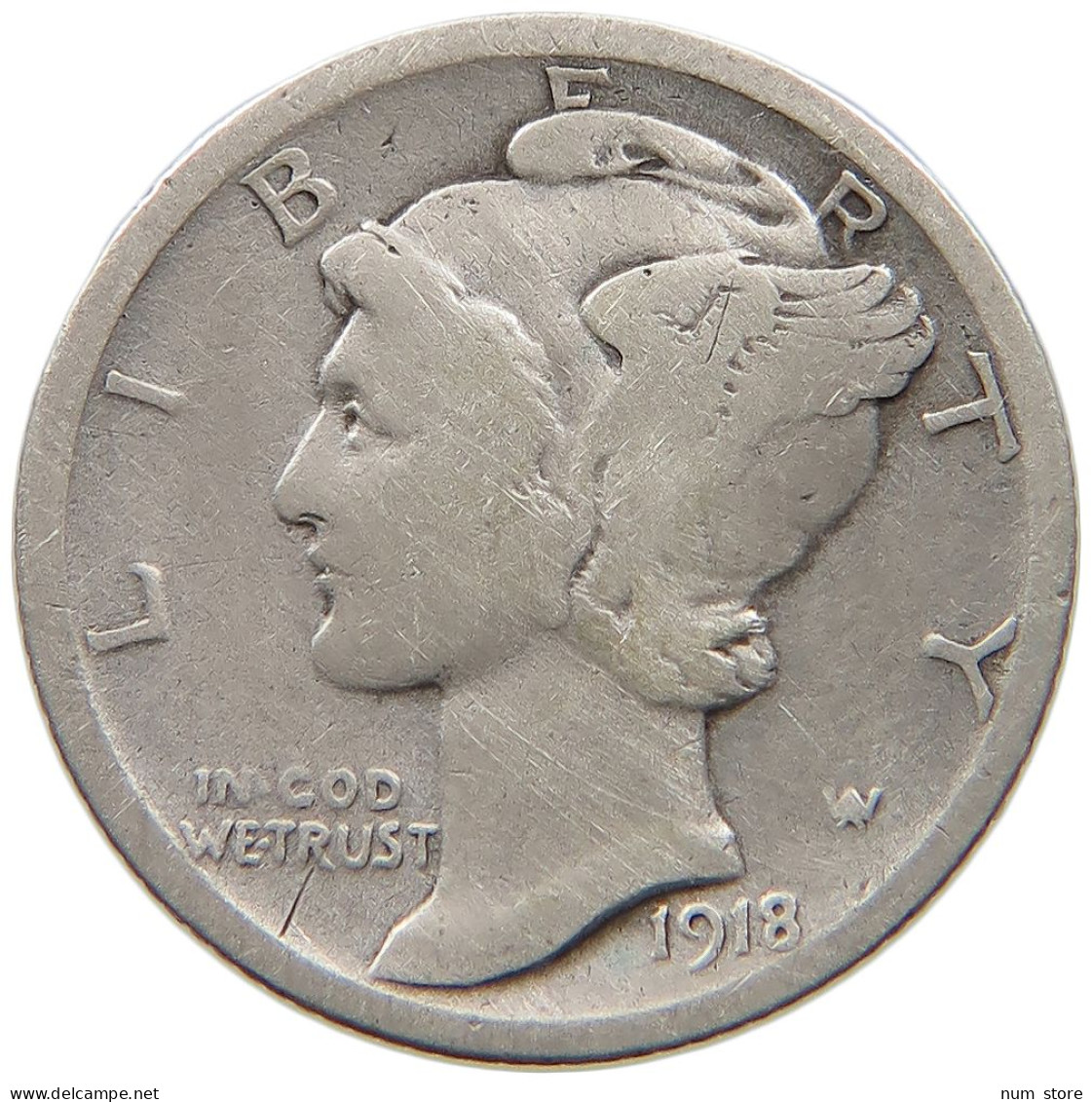 UNITED STATES OF AMERICA DIME 1918 D MERCURY #a033 0729 - 1916-1945: Mercury (kwik)