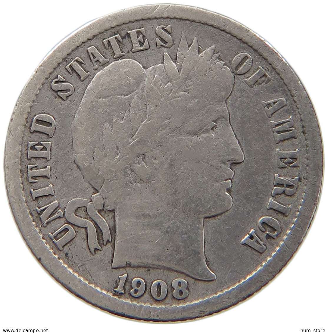 UNITED STATES OF AMERICA DIME 1908 D BARBER #t003 0071 - 1892-1916: Barber