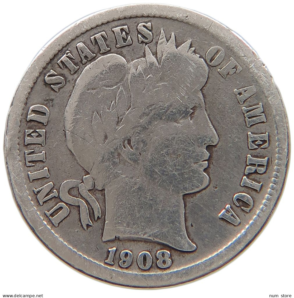 UNITED STATES OF AMERICA DIME 1908 D BARBER #a064 0321 - 1892-1916: Barber