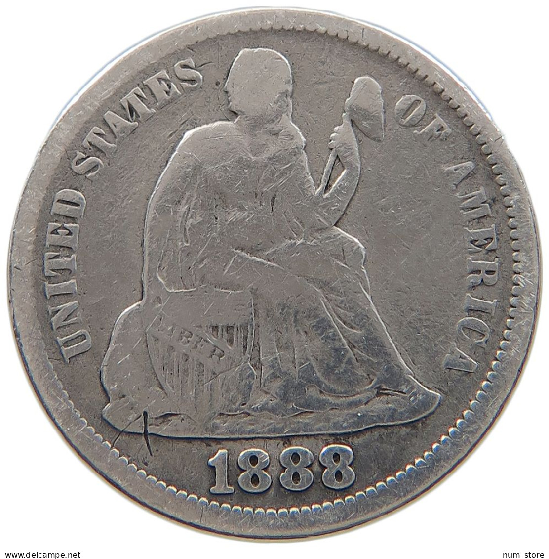 UNITED STATES OF AMERICA DIME 1888 SEATED LIBERTY #t156 0527 - 1837-1891: Seated Liberty