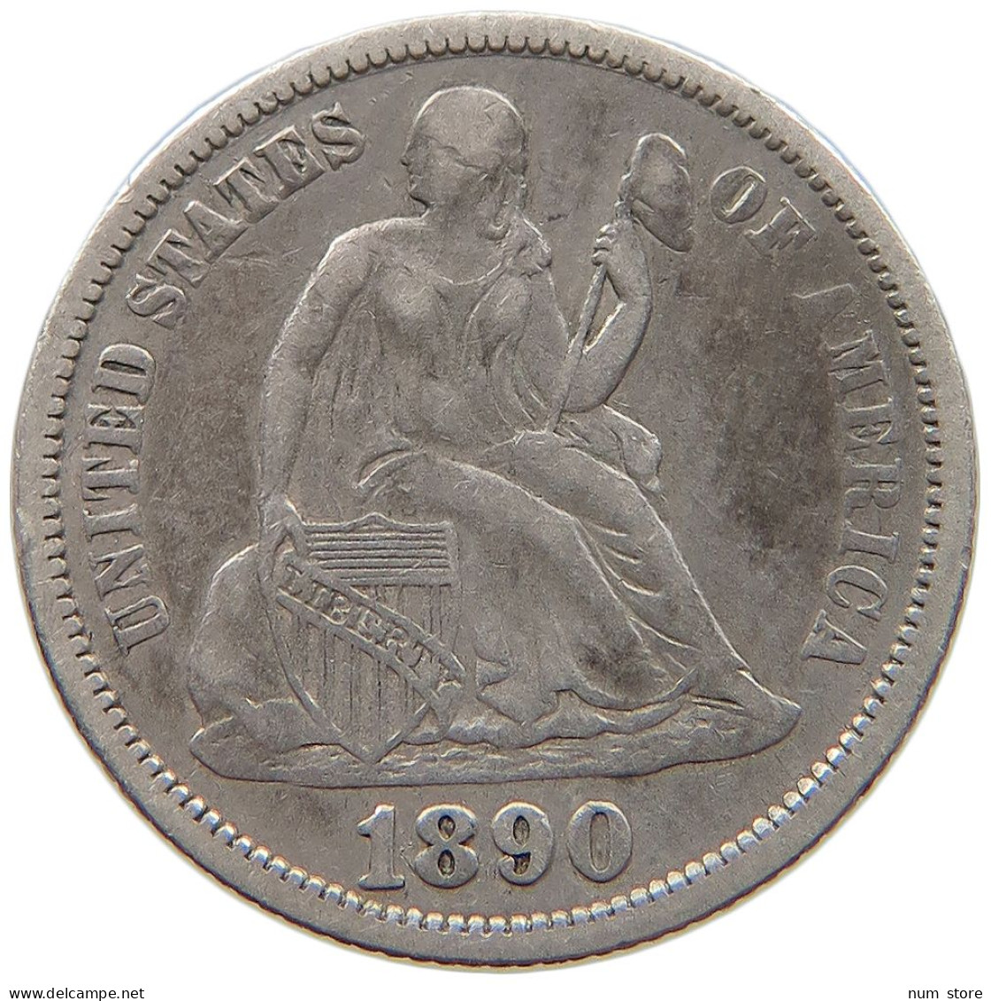 UNITED STATES OF AMERICA DIME 1890 SEATED LIBERTY #t110 1067 - 1837-1891: Seated Liberty (Libertà Seduta)