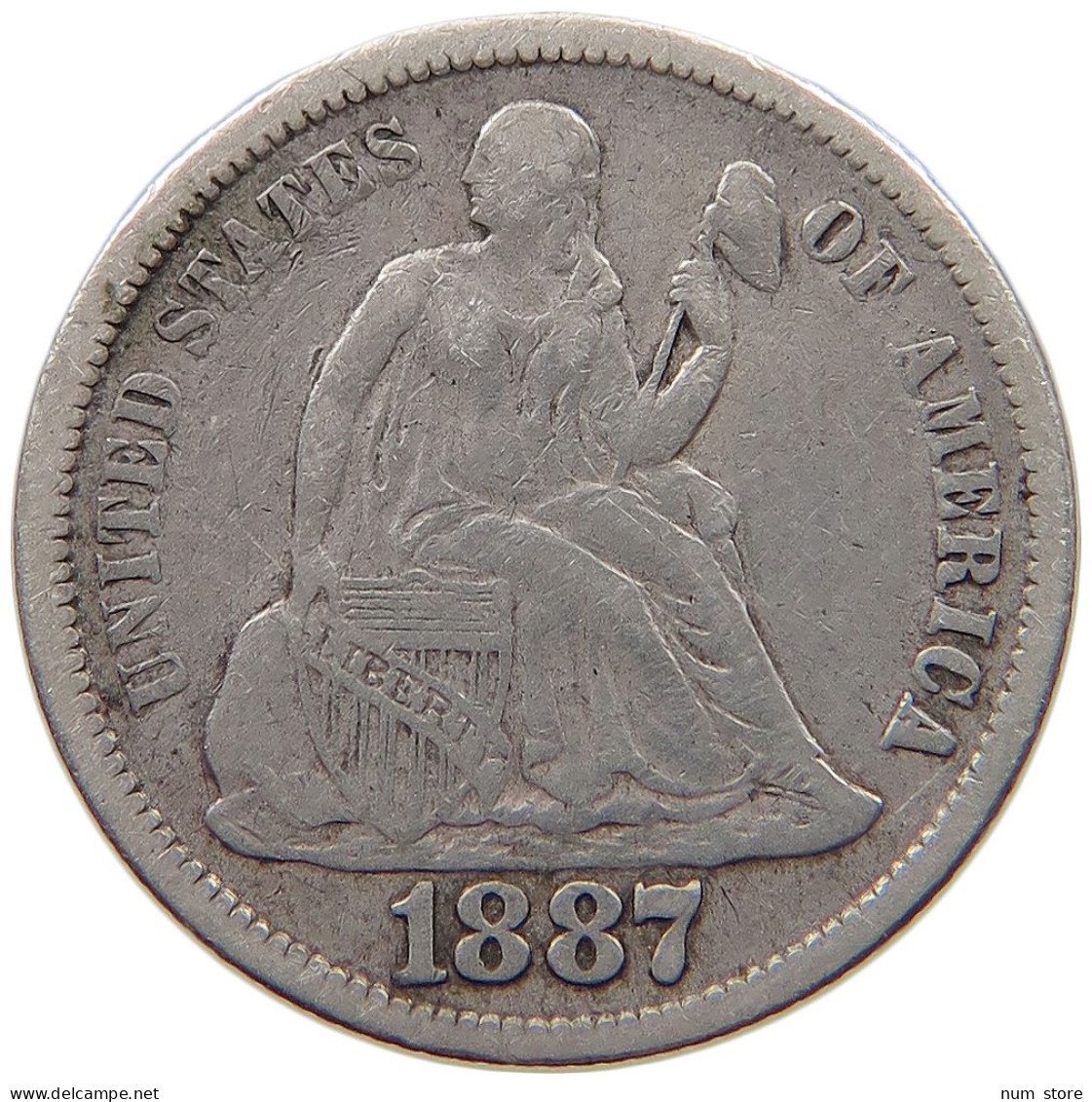 UNITED STATES OF AMERICA DIME 1887 SEATED LIBERTY #t114 0099 - 1837-1891: Seated Liberty