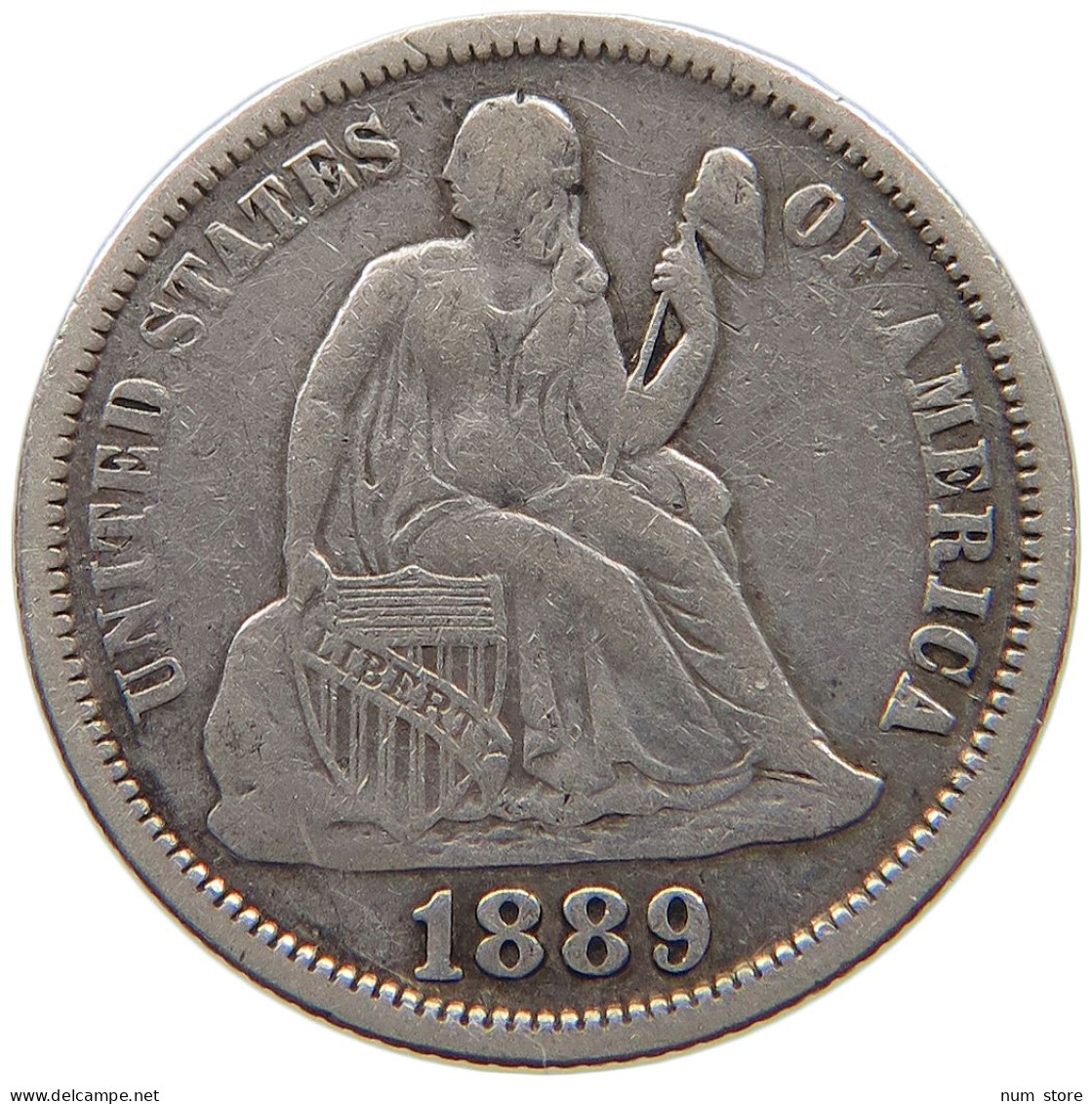 UNITED STATES OF AMERICA DIME 1889 SEATED LIBERTY #T068 0295 - 1837-1891: Seated Liberty (Liberté Assise)