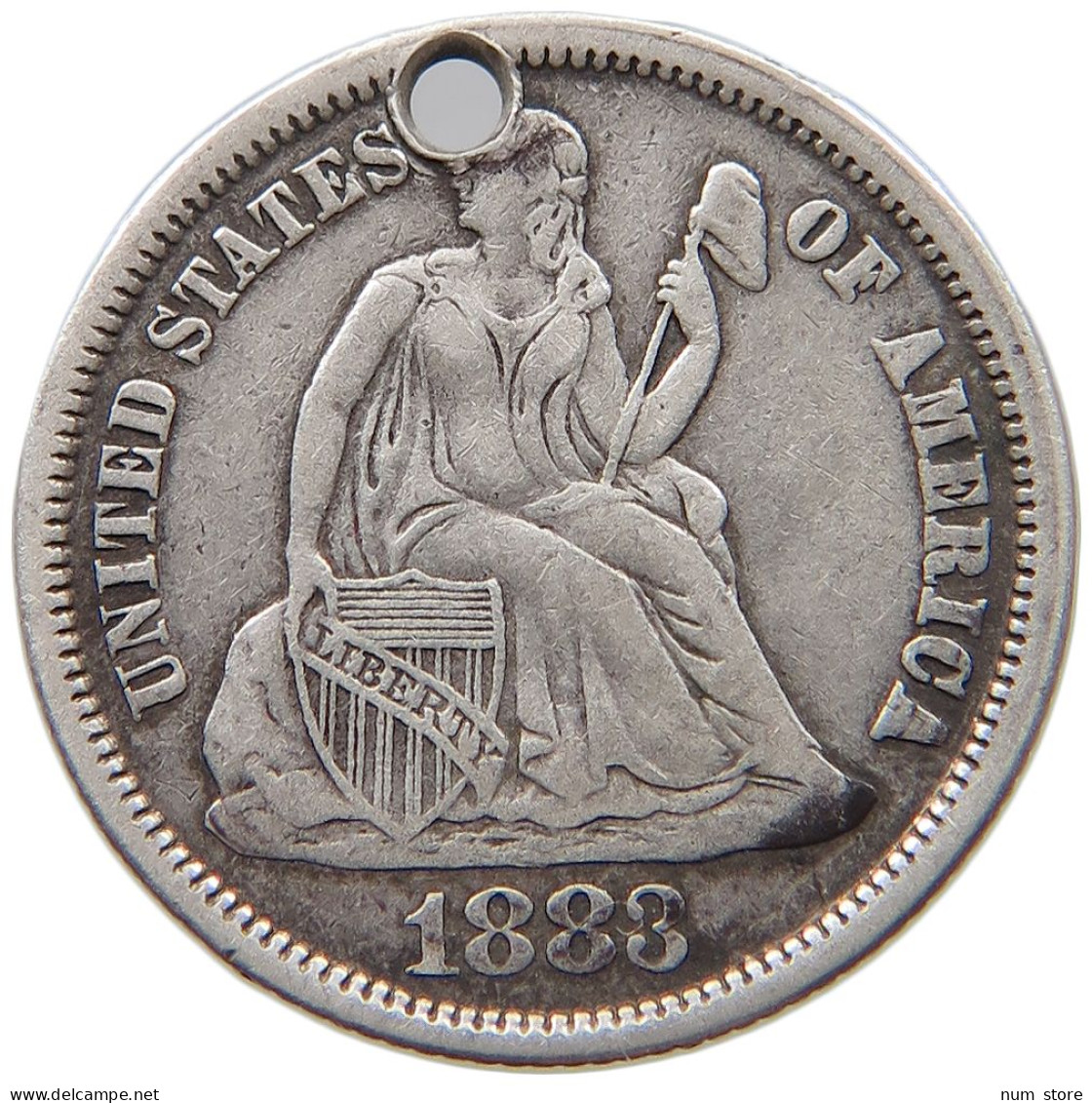 UNITED STATES OF AMERICA DIME 1883 SEATED LIBERTY ENGRAVED PA #t123 0331 - 1837-1891: Seated Liberty (Liberté Assise)