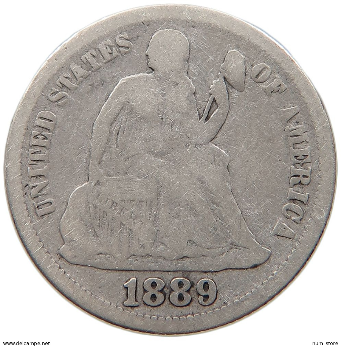 UNITED STATES OF AMERICA DIME 1889 SEATED LIBERTY #t143 0385 - 1837-1891: Seated Liberty