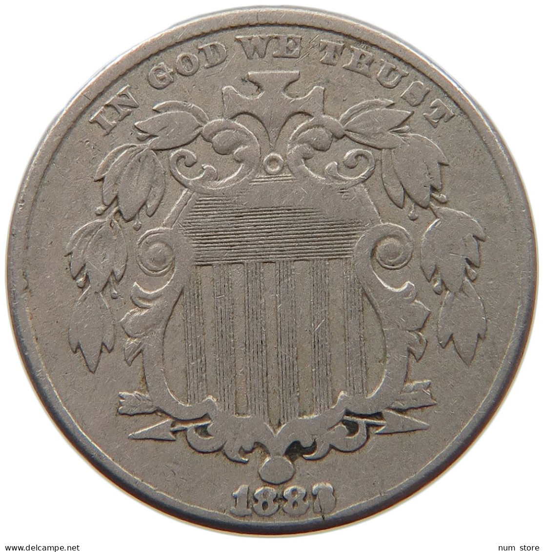 UNITED STATES OF AMERICA NICKEL 1882 SHIELD ERROR DATE #s022 0049 - 1866-83: Escudo