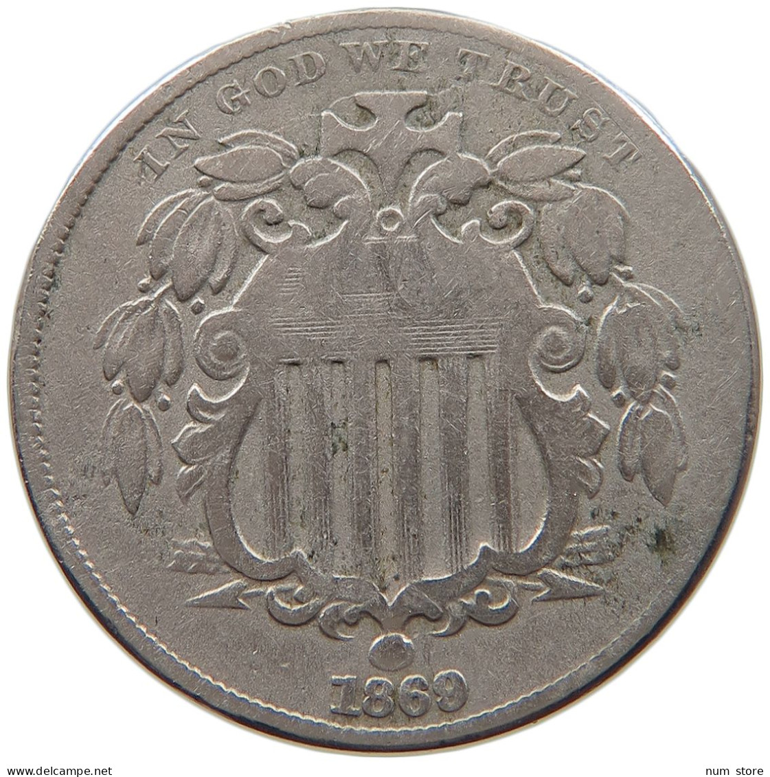 UNITED STATES OF AMERICA NICKEL 1869 SHIELD #t143 0355 - 1866-83: Shield