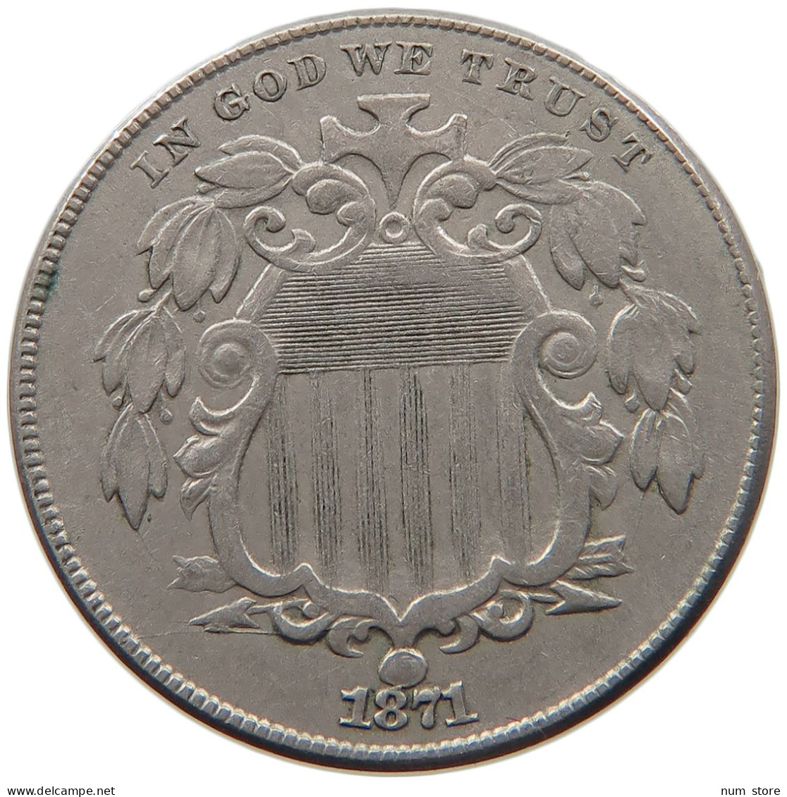 UNITED STATES OF AMERICA NICKEL 1871 SHIELD DIE ERROR S #t143 0357 - 1866-83: Shield (Écusson)