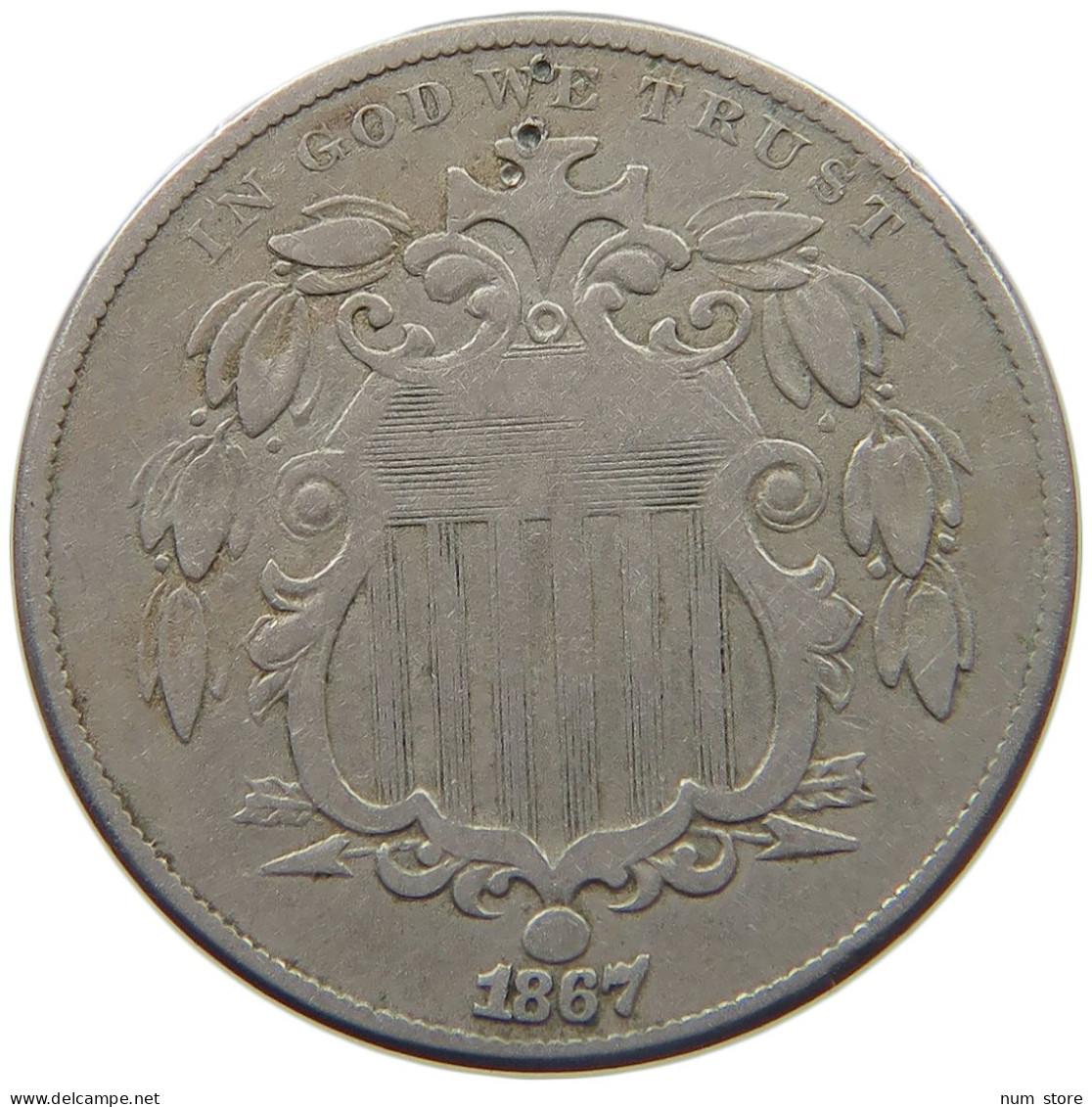 UNITED STATES OF AMERICA NICKEL 1867 SHIELD #t001 0247 - 1866-83: Shield (Stemma)