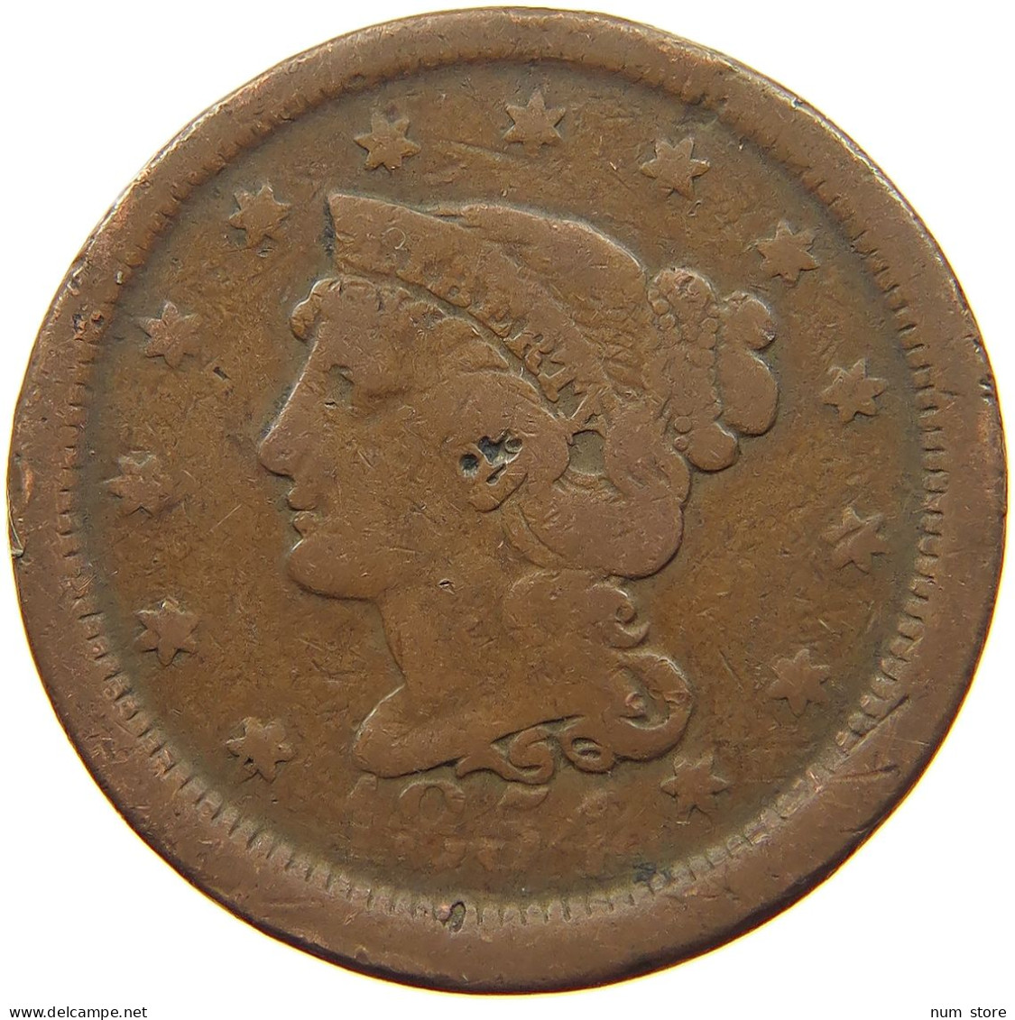UNITED STATES OF AMERICA LARGE CENT 1854 BRAIDED HAIR #t145 0439 - 1816-1839: Coronet Head