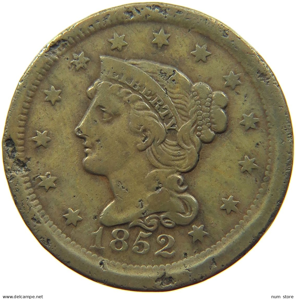 UNITED STATES OF AMERICA LARGE CENT 1852 Braided Hair #s002 0089 - 1840-1857: Braided Hair (Capelli Intrecciati)