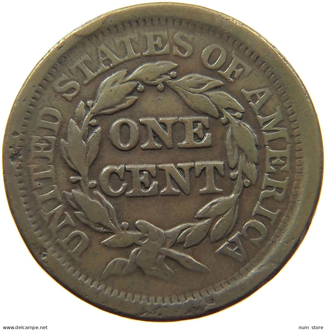 UNITED STATES OF AMERICA LARGE CENT 1852 Braided Hair #s002 0089 - 1840-1857: Braided Hair (Capelli Intrecciati)