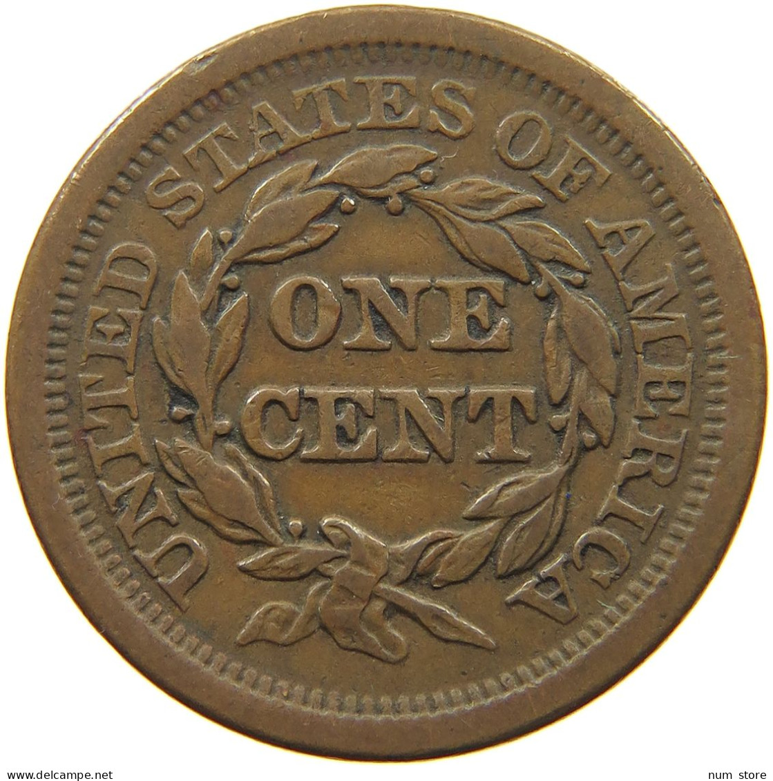 UNITED STATES OF AMERICA LARGE CENT 1850 BRAIDED HAIR #t141 0315 - 1840-1857: Braided Hair (Capelli Intrecciati)