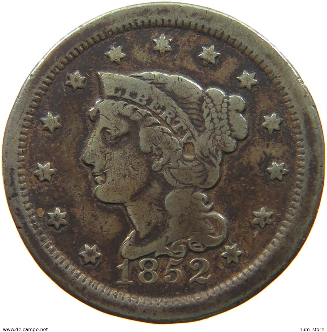 UNITED STATES OF AMERICA LARGE CENT 185 BRAIDED HAIR #t141 0297 - 1840-1857: Braided Hair (Cheveux Tressés)